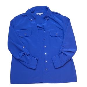 NY Collection Blue Satin Button Down Blouse